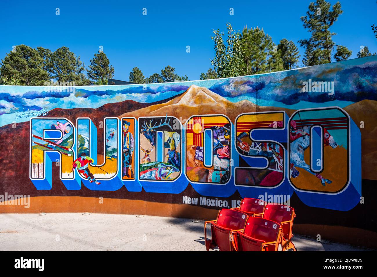 Ruidoso, New Mexico midtown selfie spot, artwork by Michael Fish. Stock Photo