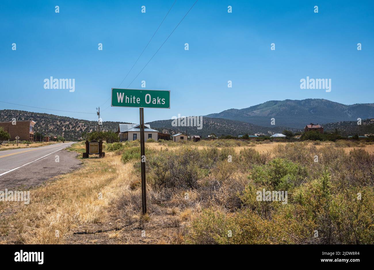 White Oaks, New Mexico, once a booming gold mining town, now a ghost town near Carrizozo, in Lincoln County, NM, USA. Stock Photo