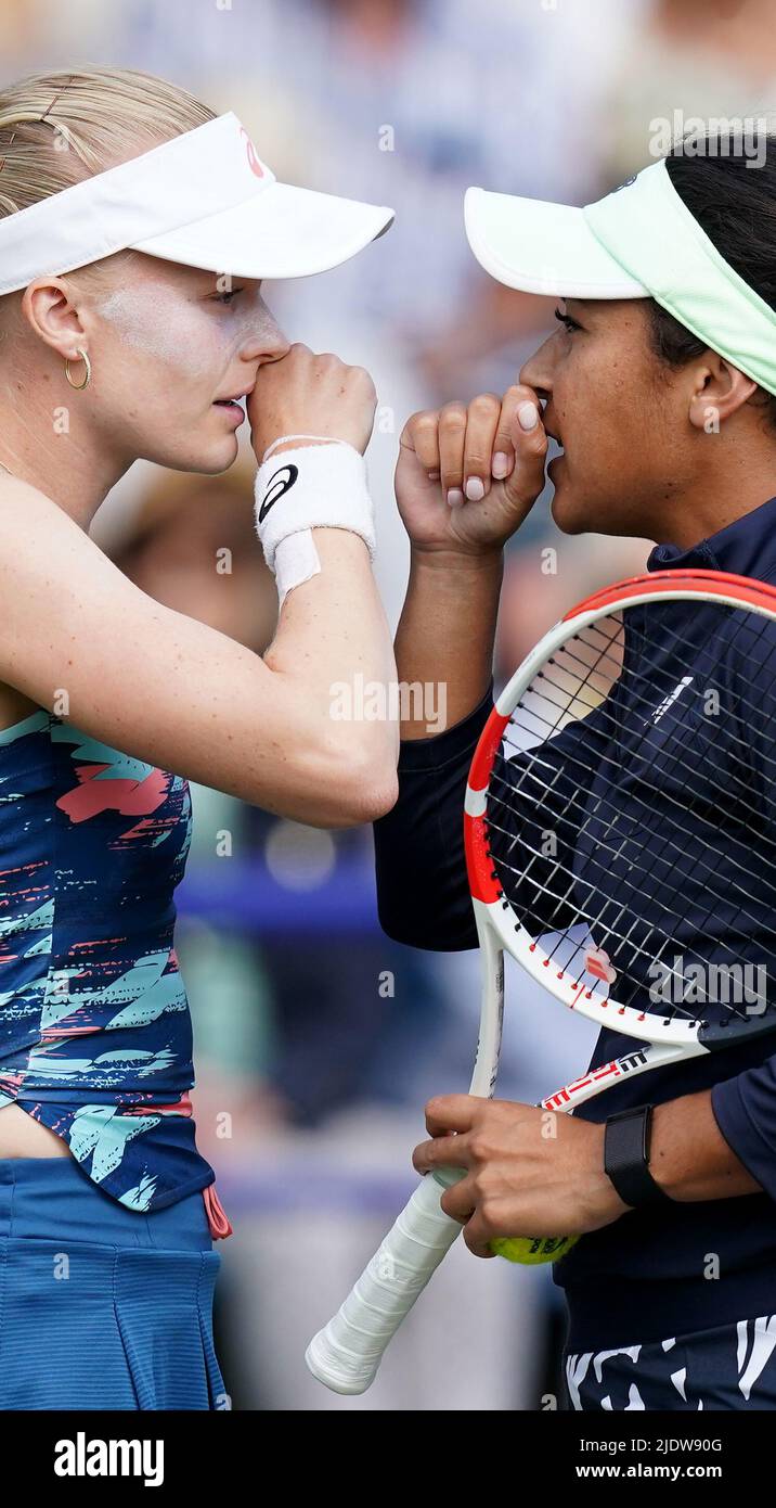 Harriet Dart (left) and Heather Watson during their doubles match on
