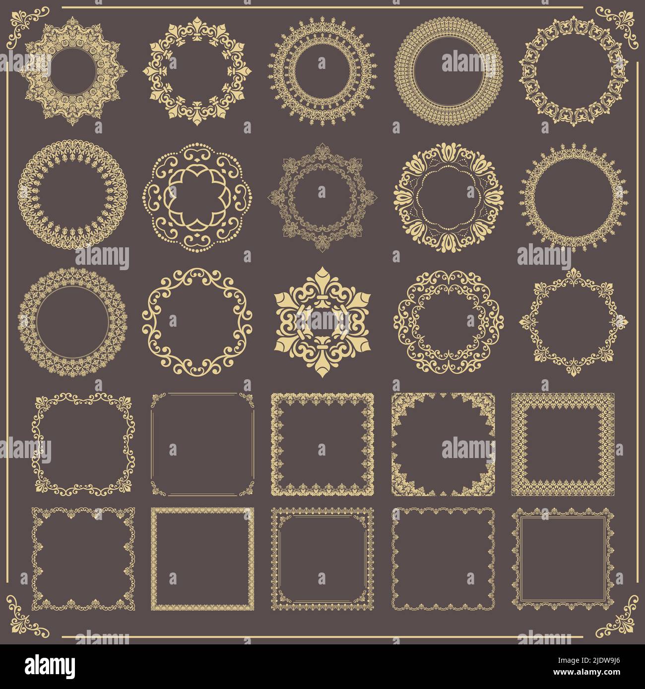 Vintage set of vector round elements. Different yellow elements for ...