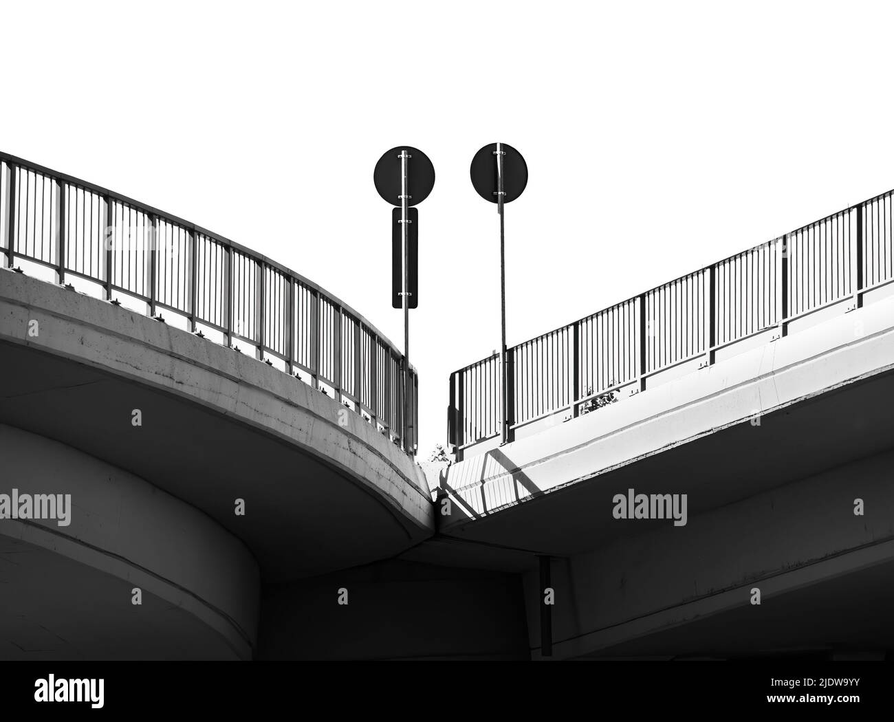 Abstract black and white picture. Traffic signs on a bridge Stock Photo ...