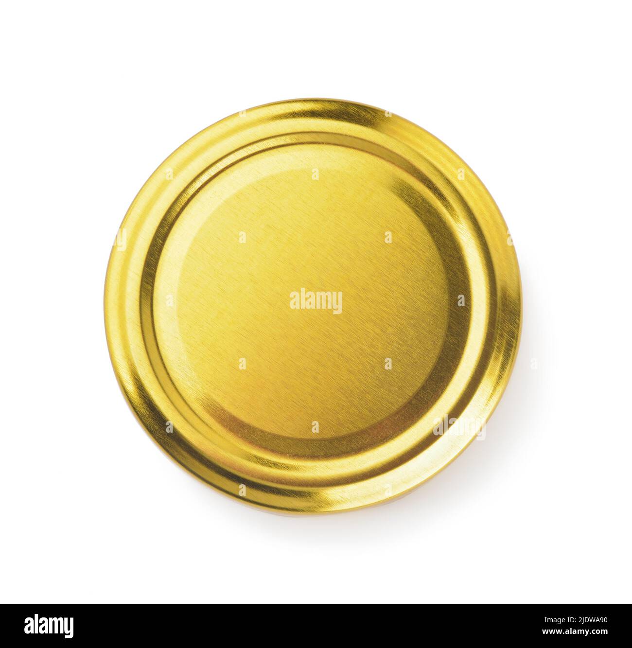 Top view of blank golden metal jar lid isolated on white Stock Photo