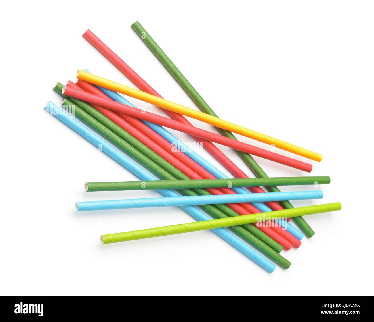 Top view of different colorful paper cocktail straws isolated on white Stock Photo