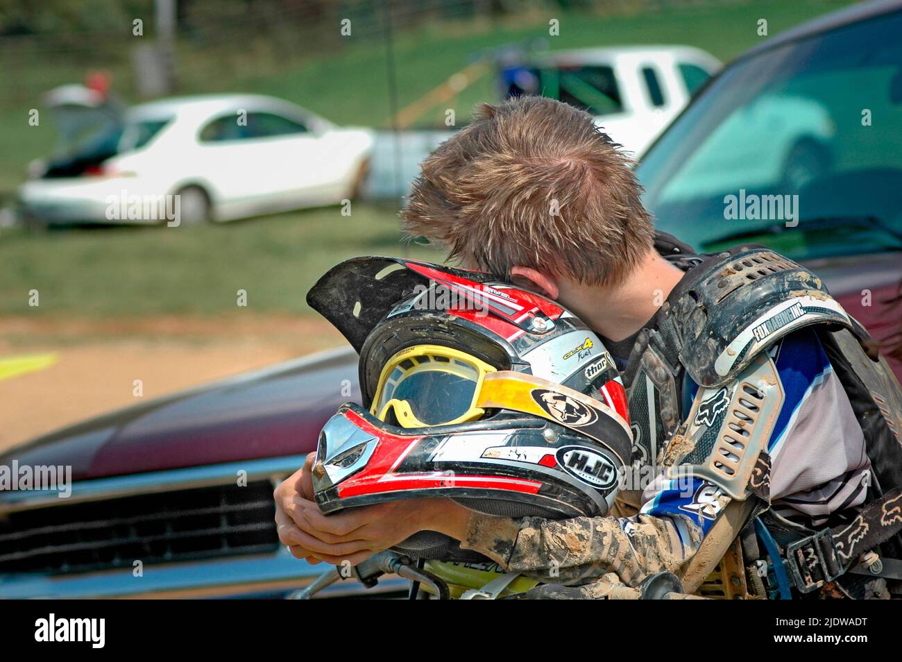 MX cycle riders and protective gear at race track Stock Photo Alamy