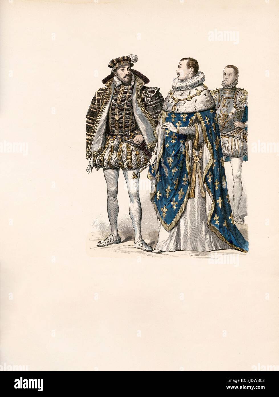 Antoine Bourbon, King of Navarre, Father of Henry IV (1518-1562), Charles IX in Full Regalia, Francis II, France, 16th Century, Illustration, The History of Costume, Braun & Schneider, Munich, Germany, 1861-1880 Stock Photo