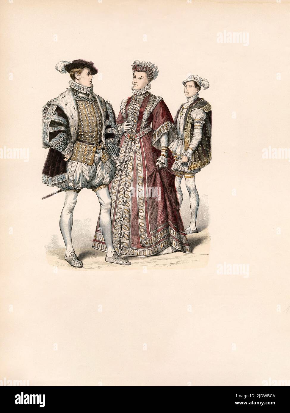 Francis II (1543-1560), Elizabeth (Daughter of Henry II) as a Bride (1545-1568), Francis II as Dauphin - Oldest Son of King, France, 16th Century, Illustration, The History of Costume, Braun & Schneider, Munich, Germany, 1861-1880 Stock Photo