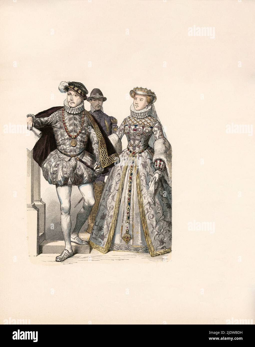 Charles IX of France (1550-1574), Eleonora (1554-1592), France, 16th Century, Illustration, The History of Costume, Braun & Schneider, Munich, Germany, 1861-1880 Stock Photo