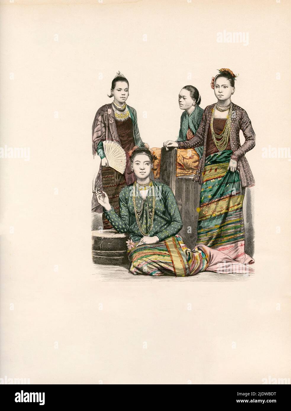 Burmese Women, late 19th Century, Illustration, The History of Costume, Braun & Schneider, Munich, Germany, 1861-1880 Stock Photo
