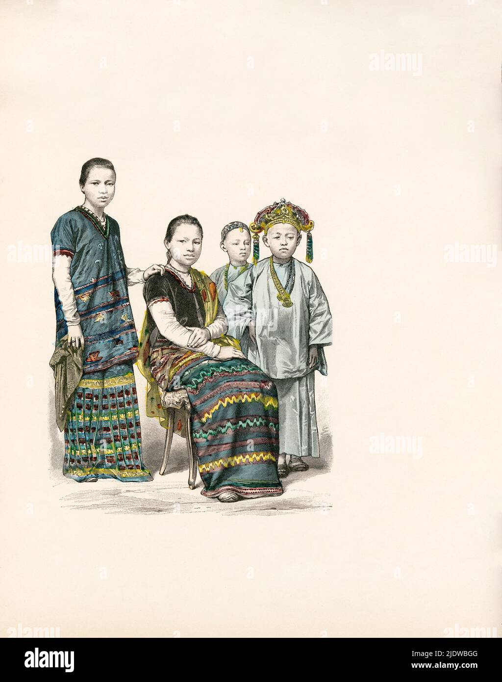 Women of the Karen Tribe, Burma (Myanmar), late 19th Century, Illustration, The History of Costume, Braun & Schneider, Munich, Germany, 1861-1880 Stock Photo