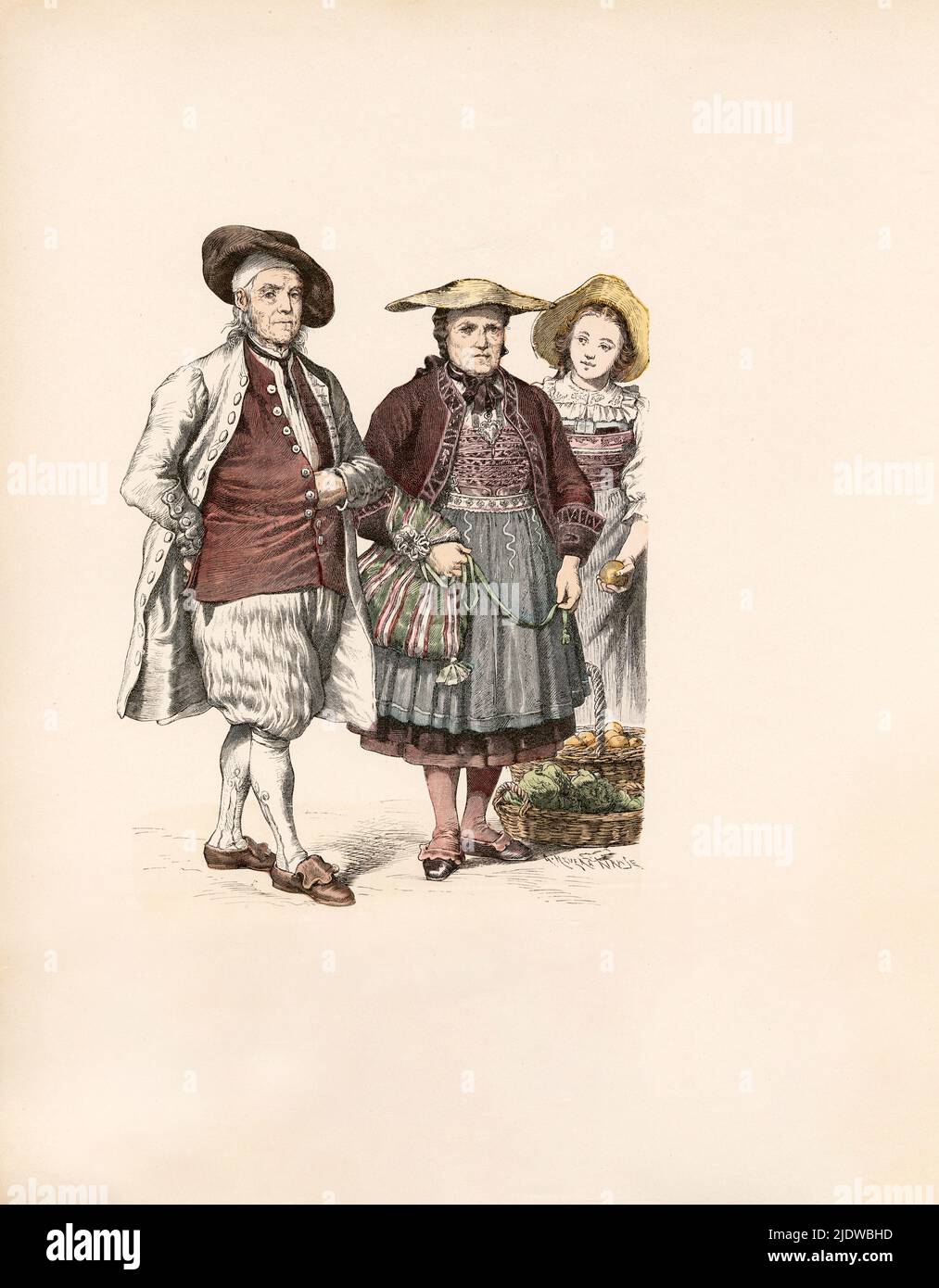 Swiss Costumes, Solothurn, Lucerne, Switzerland, late 18th Century, Illustration, The History of Costume, Braun & Schneider, Munich, Germany, 1861-1880 Stock Photo