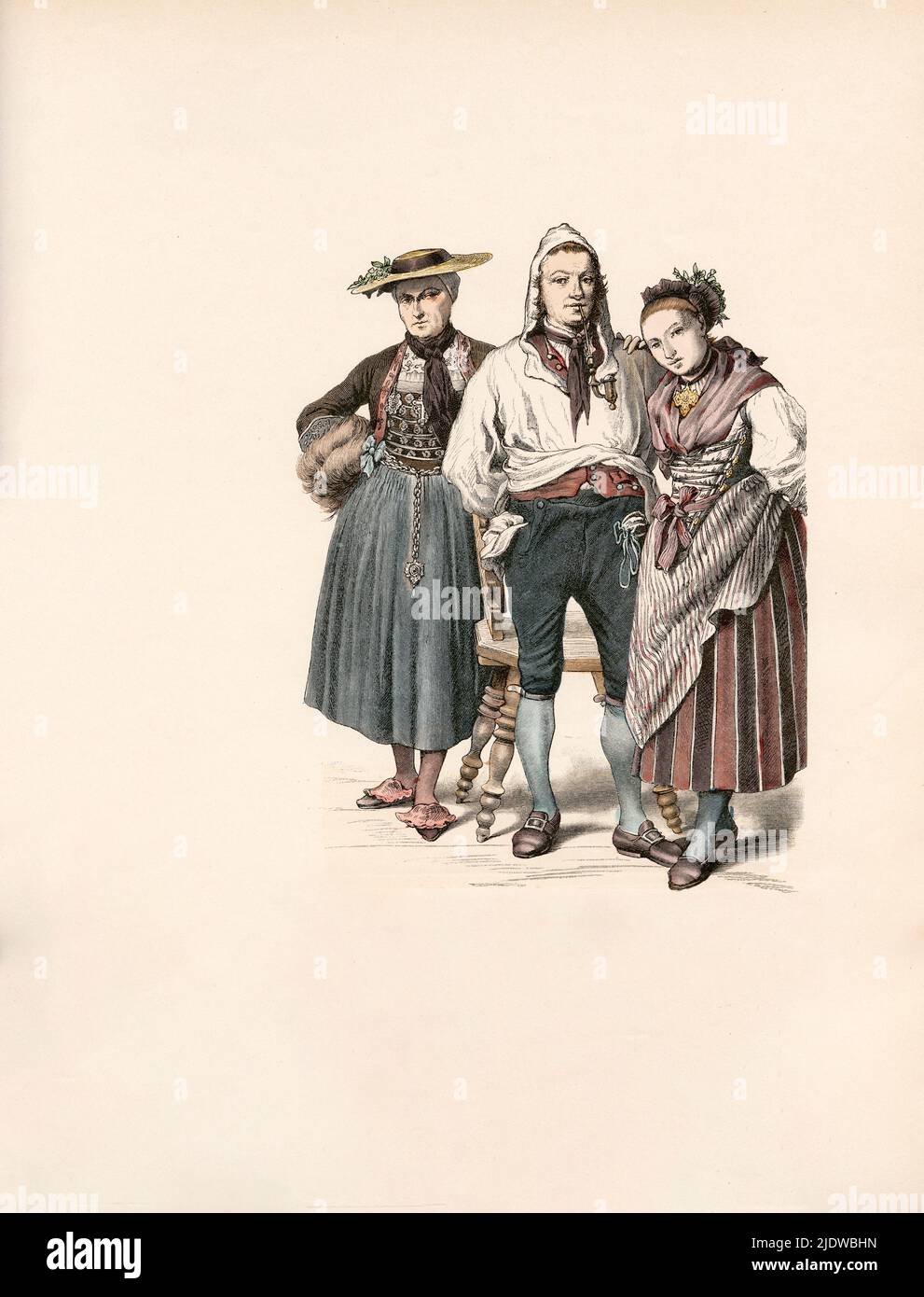 Swiss Costumes, Zug, Schwyz, Switzerland, late 18th Century, Illustration, The History of Costume, Braun & Schneider, Munich, Germany, 1861-1880 Stock Photo
