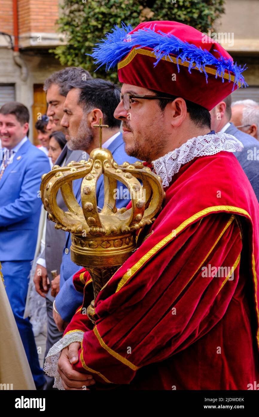 Spain, Santo Domingo de la Calzada. Church and Town Notables March in Procession in Honor of Saint Dominic on May 12 anniversary of his death in 1109. Stock Photo