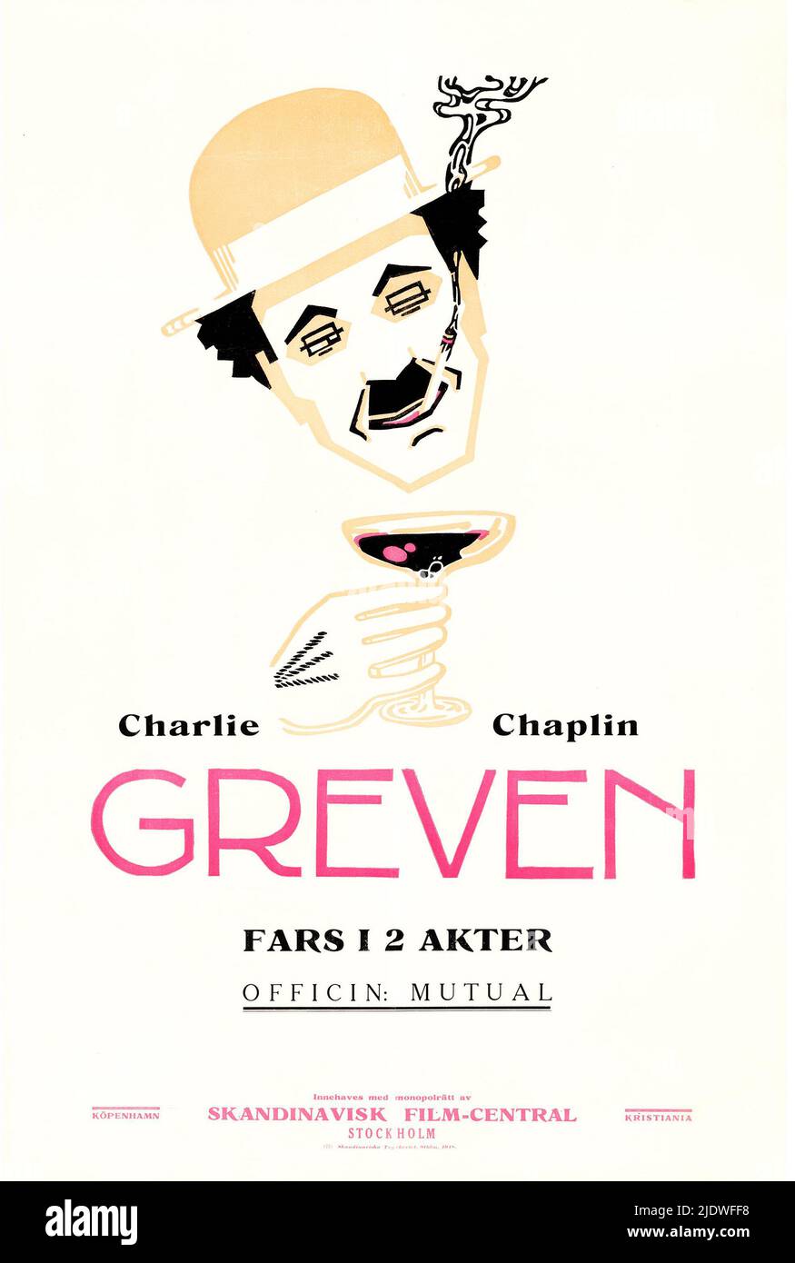 Vintage swedish film poster: Greven - Charlie Chaplin in The Count (Mutual, 1916). Swedish movie poster. Stock Photo