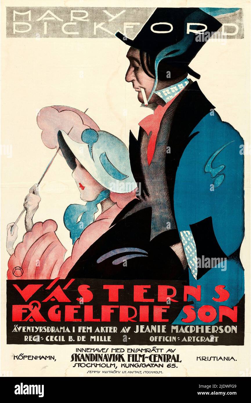 Vintage film poster: Västerns fågelfrie son - Romance of the Redwoods (Artcraft, 1917). Swedish movie poster. Mary Pickford. Stock Photo