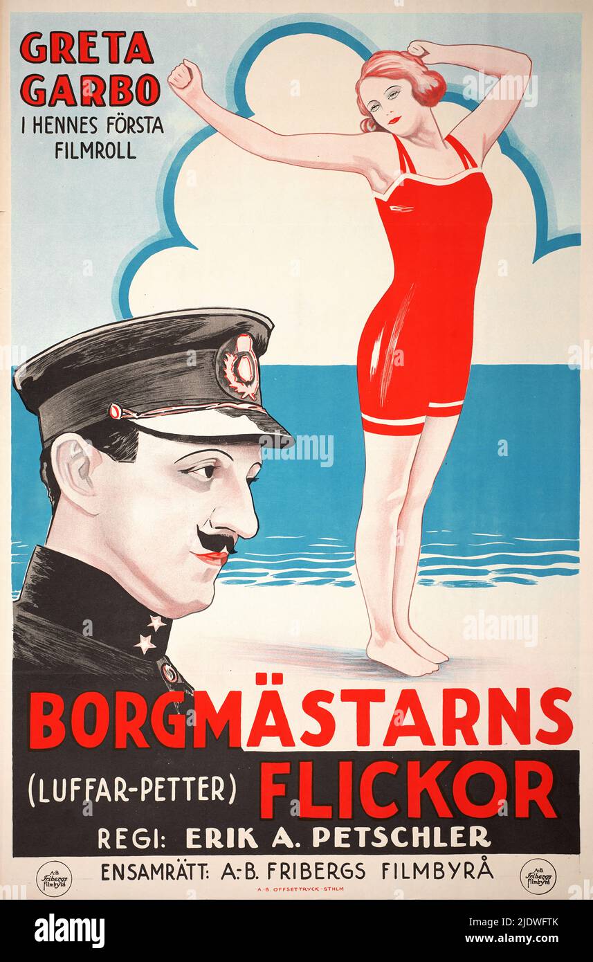 Vintage film poster: Greta Garbos first movie - Borgmästarns flickor - 1922 - Swedish film poster - (Luffar-Petter). Stock Photo