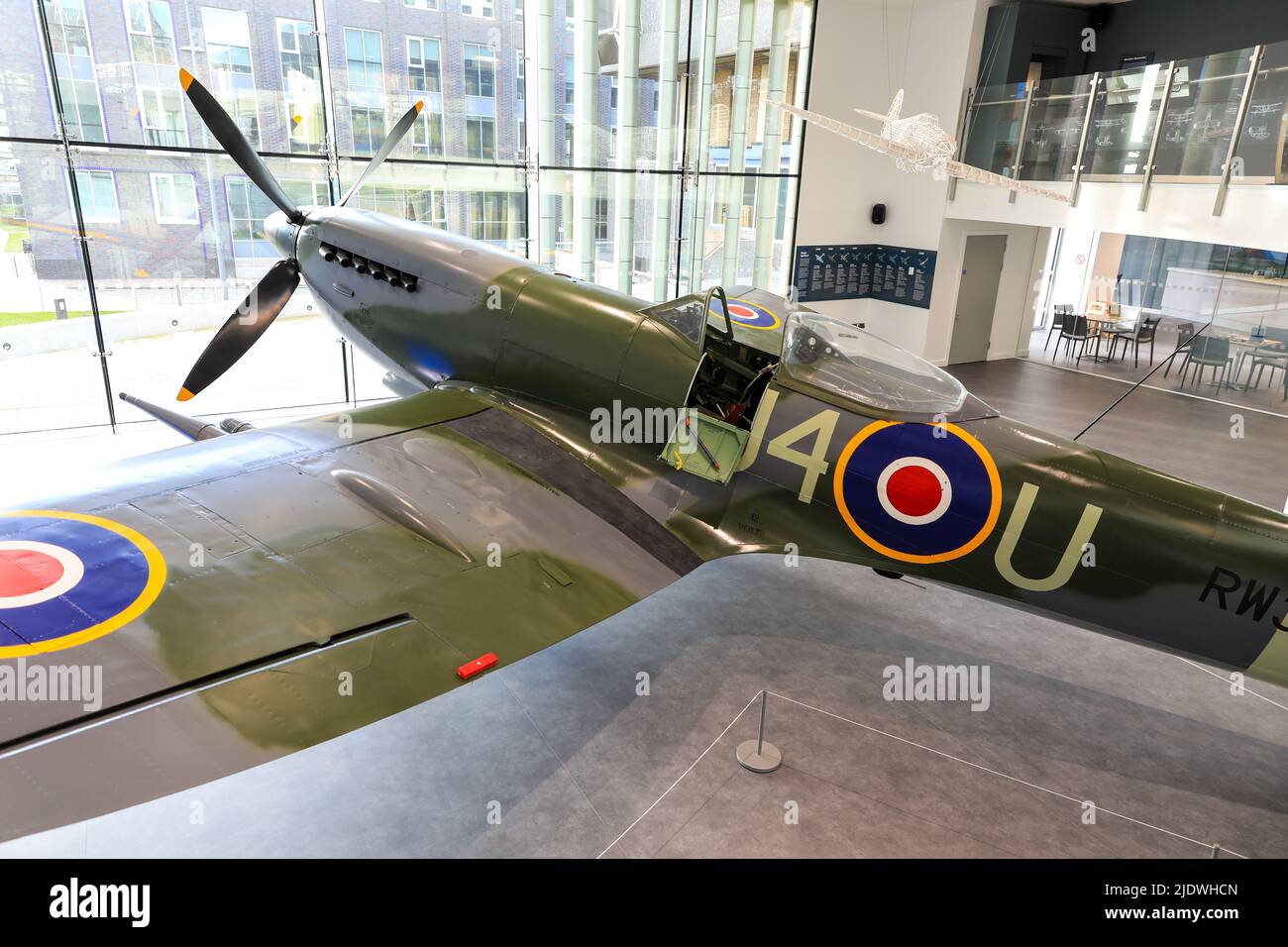 Spitfire RW388 aeroplane on display at the Potteries Museum and Art Gallery, Hanley, Stoke-on-Trent, Staffs, England, UK Stock Photo
