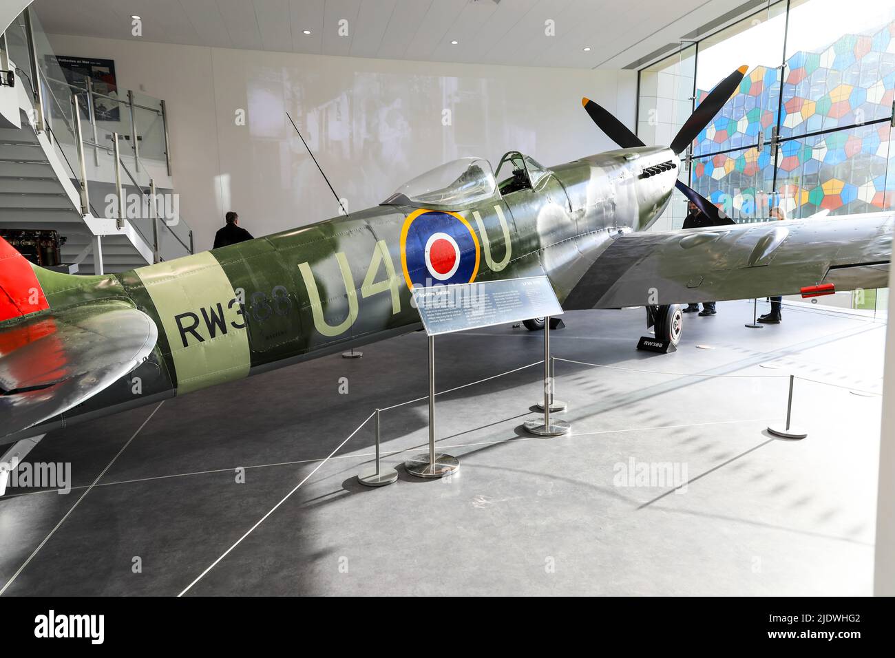 Spitfire RW388 aeroplane on display at the Potteries Museum and Art Gallery, Hanley, Stoke-on-Trent, Staffs, England, UK Stock Photo