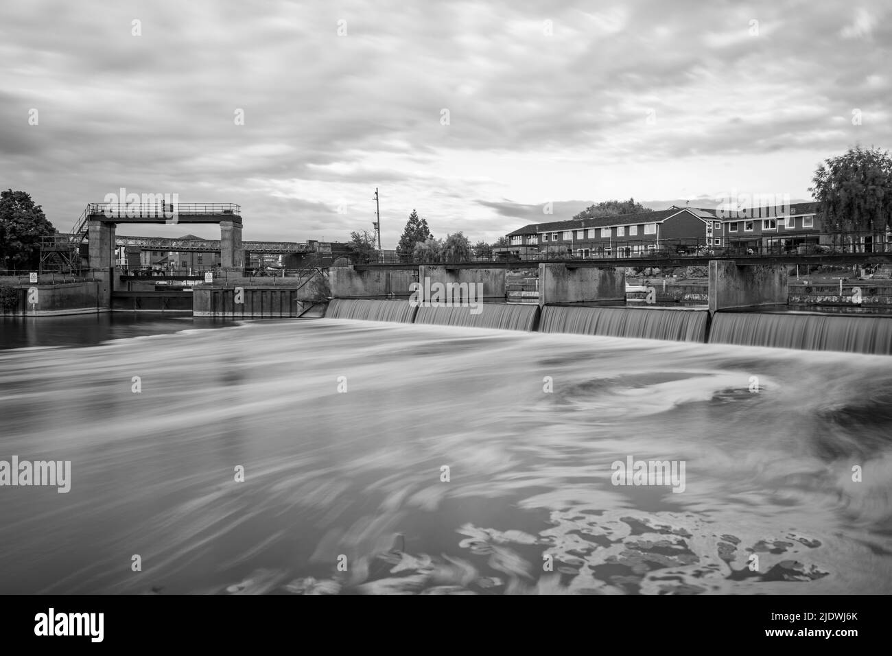 Long exposure of the weir on the river Avon inTewkesbury Stock Photo
