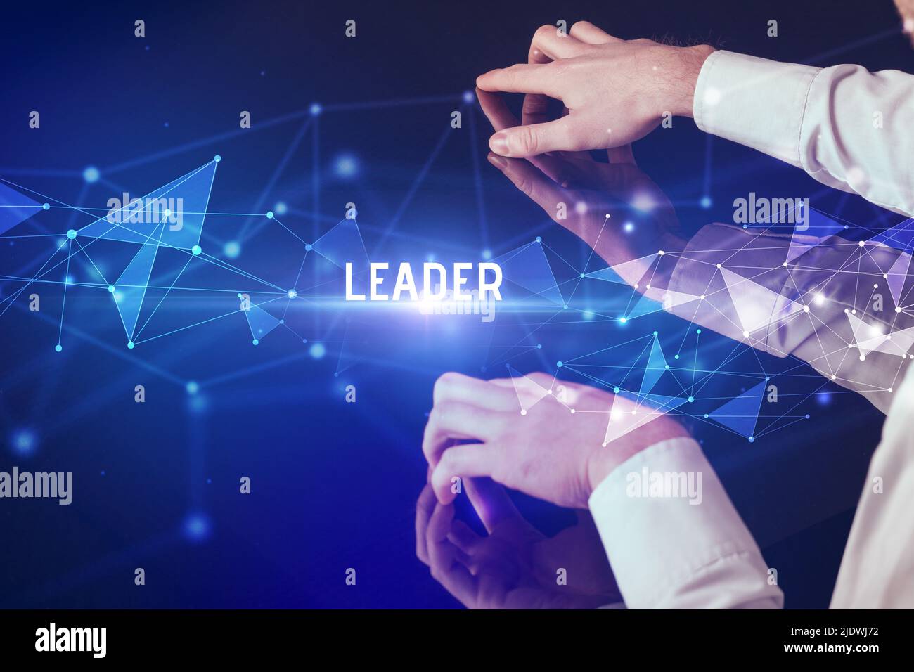 Businessman touching huge screen concept Stock Photo