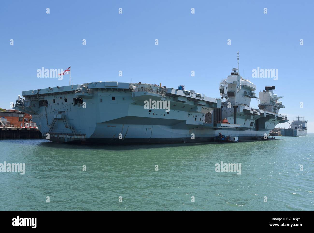 22/06/2022 Portsmouth UK HMS Queen Elizabeth is the Flagship of the Royal Navy. The 280m lead ship of the Queen Elizabeth class of aircraft carriers w Stock Photo