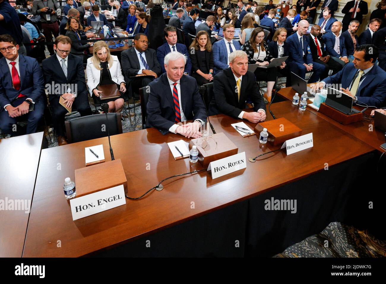 Former Acting Attorney General Jeffrey Rosen and former Acting Deputy Attorney General Richard Donoghue attend the fifth public hearing of the U.S. House Select Committee to Investigate the January 6 Attack on the United States Capitol, on Capitol Hill in Washington, U.S., June 23, 2022. REUTERS/Jim Bourg Stock Photo
