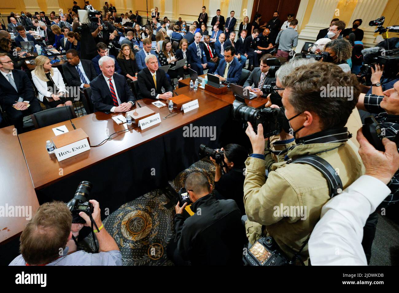 Former Acting Attorney General Jeffrey Rosen and former Acting Deputy Attorney General Richard Donoghue attend the fifth public hearing of the U.S. House Select Committee to Investigate the January 6 Attack on the United States Capitol, on Capitol Hill in Washington, U.S., June 23, 2022. REUTERS/Jim Bourg Stock Photo