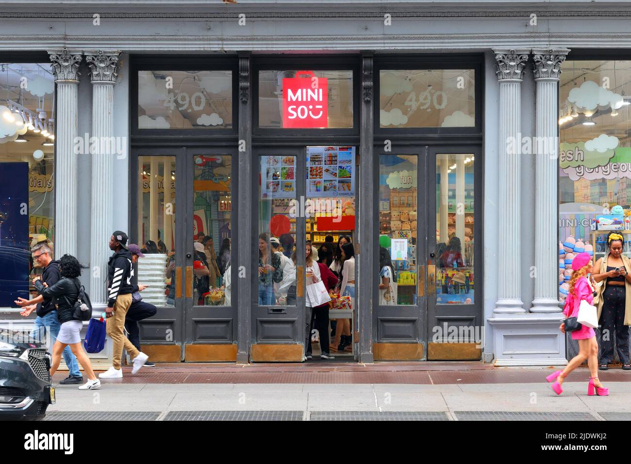 Miniso, 490 Broadway, New York, NY. exterior storefront of an Asian variety goods store in the SoHo neighborhood in Manhattan. Stock Photo