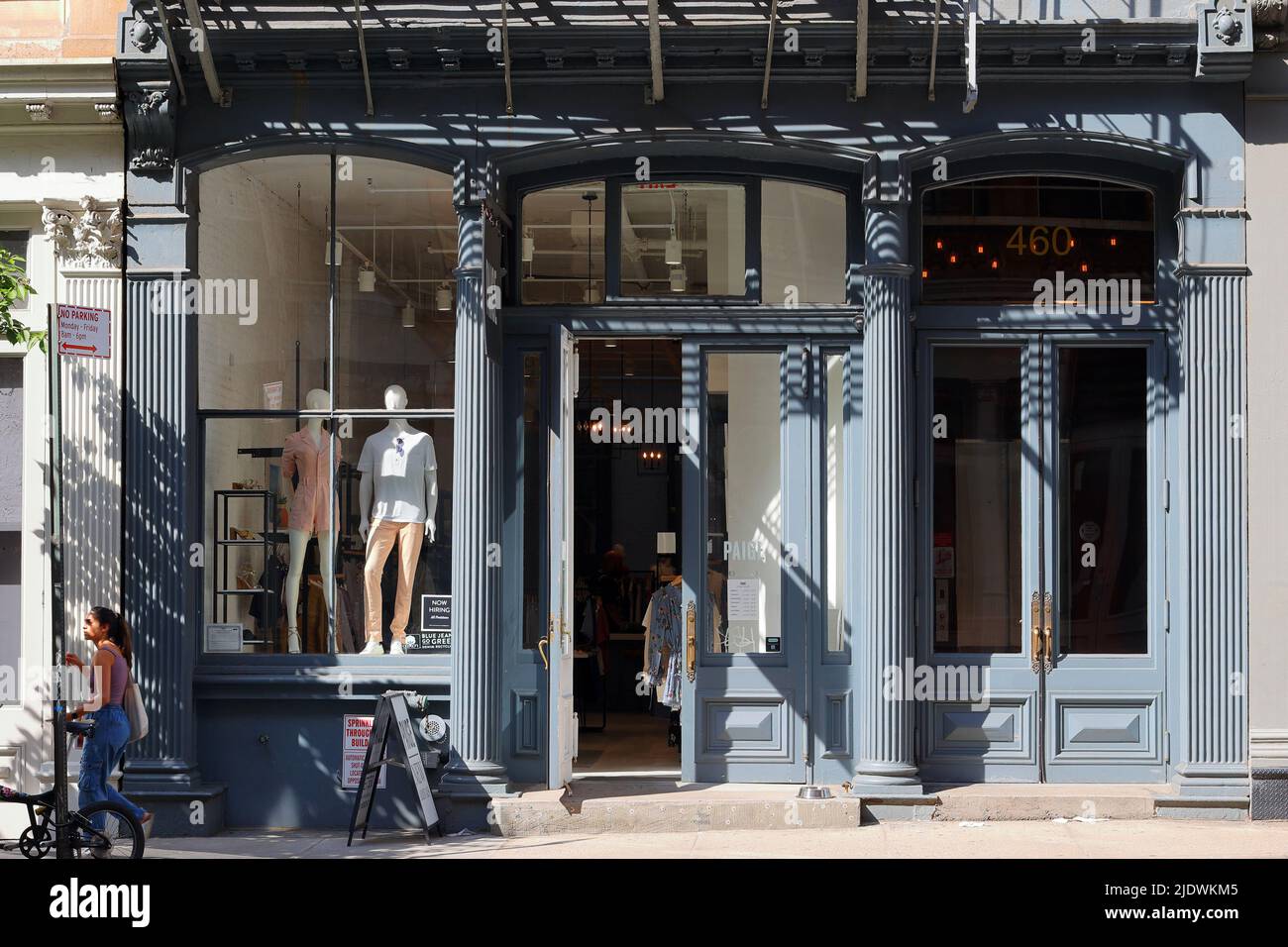 Paige, 460 Broome St, New York, NY. exterior storefront of a clothing store in the SoHo neighborhood in Manhattan. Stock Photo