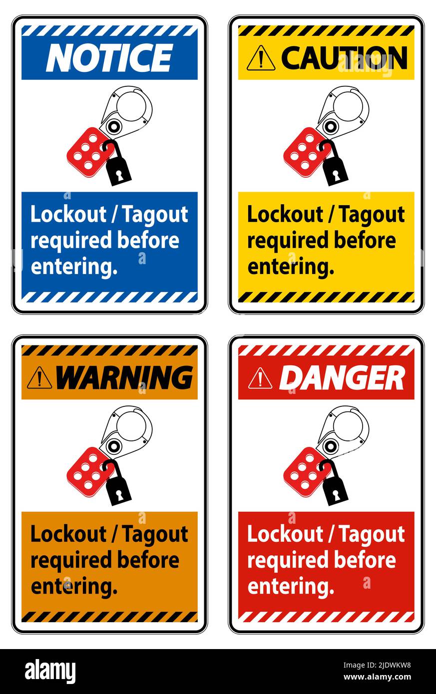 Warning Sign Lockout ,Tagout Required Before Entering Stock Vector