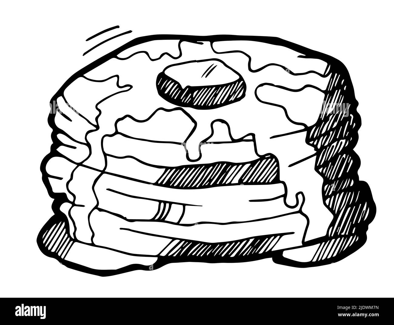 Puff pastries with cream streaks. Hand drawing outline. Isolated on