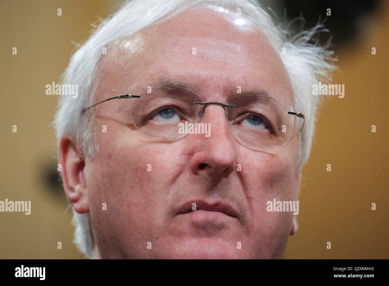 Former Acting Attorney General Jeffrey Rosen looks on during the fifth public hearing of the U.S. House Select Committee to Investigate the January 6 Attack on the United States Capitol, on Capitol Hill in Washington, U.S., June 23, 2022. REUTERS/Jim Bourg Stock Photo