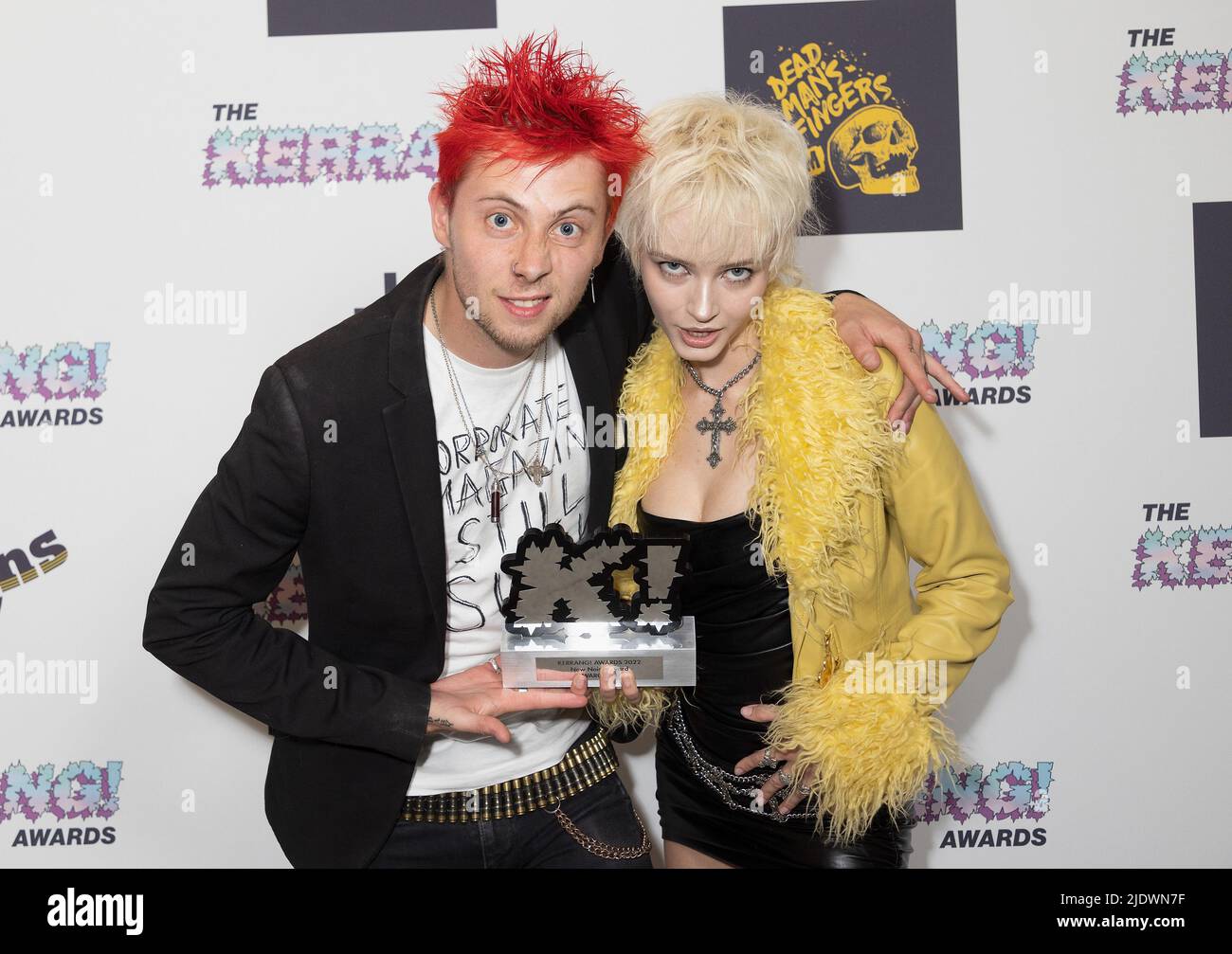 Milkie Way (right) and Sam Matlock of Wargasm with the New Noise Award ...