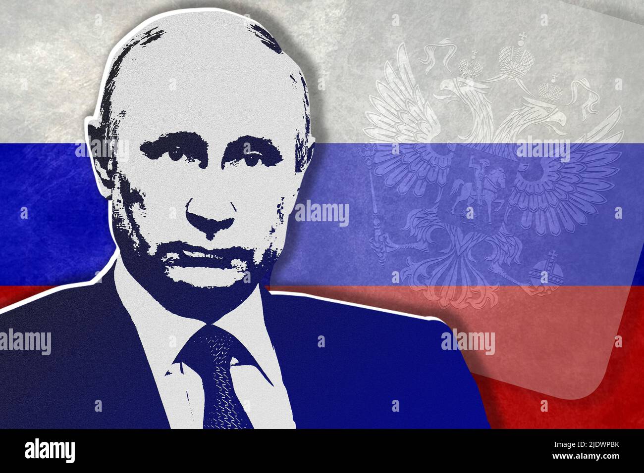 Vladimir Putin, Russia flag and coat of arms Stock Photo - Alamy