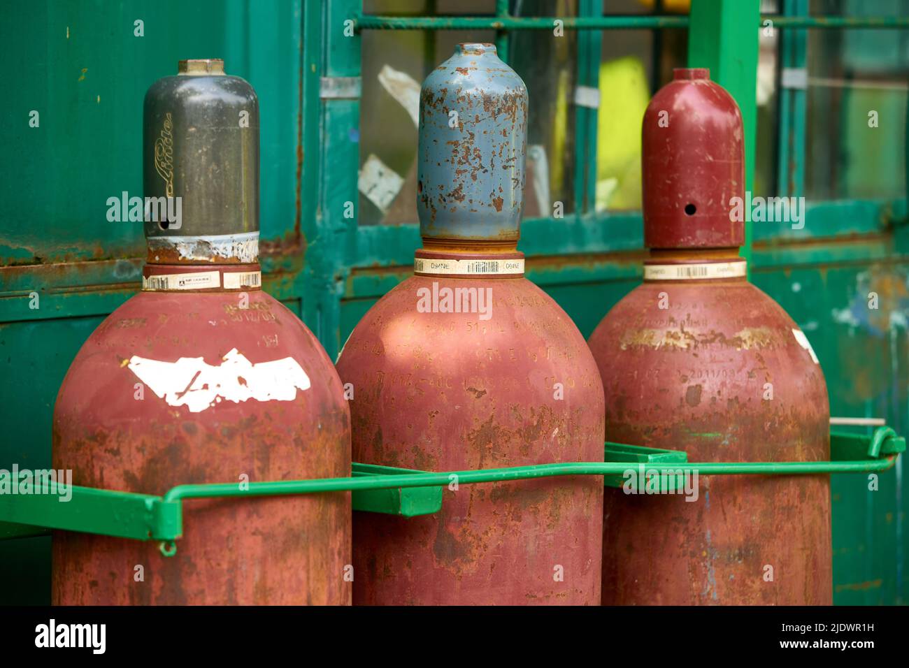 Bucharest, Romania June 23, 2022 Acetylene cylinders are stored in a