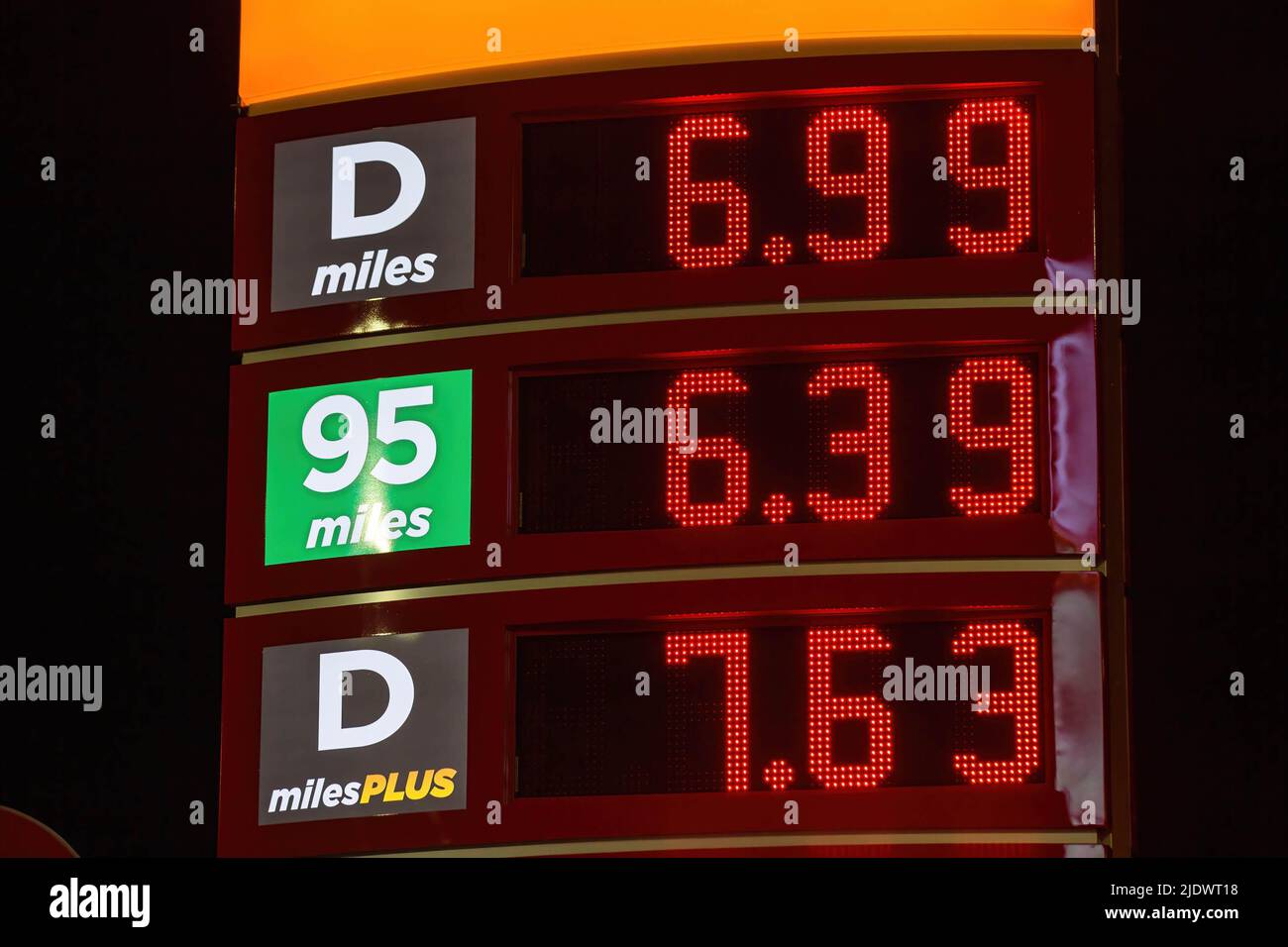 Gasoline, Diesel and fuels prices at Circle K gas station at the