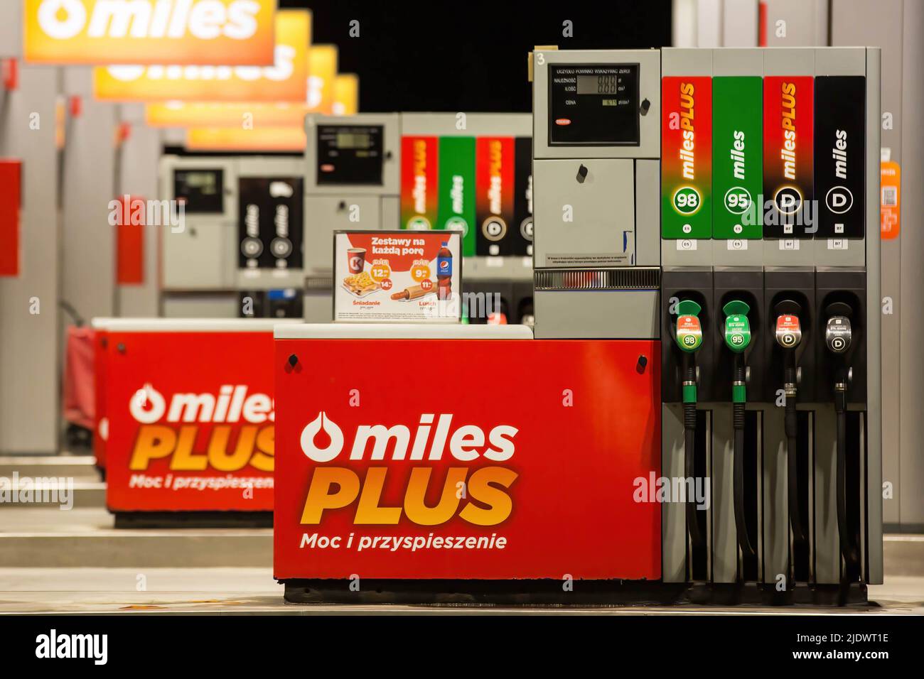 A view of fuel dispensers at the Circle K petrol station in Mostki