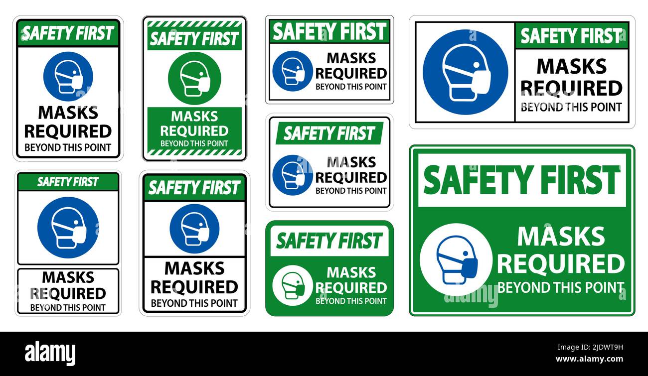 Safety First Masks Required Beyond This Point Sign Isolate On White ...