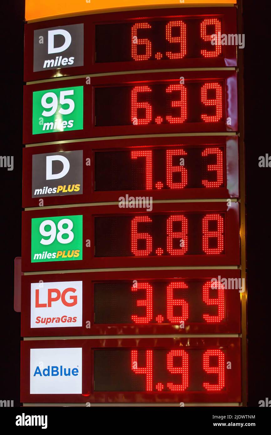 Lighting pylon with fuel prices at Circle K gas station at the