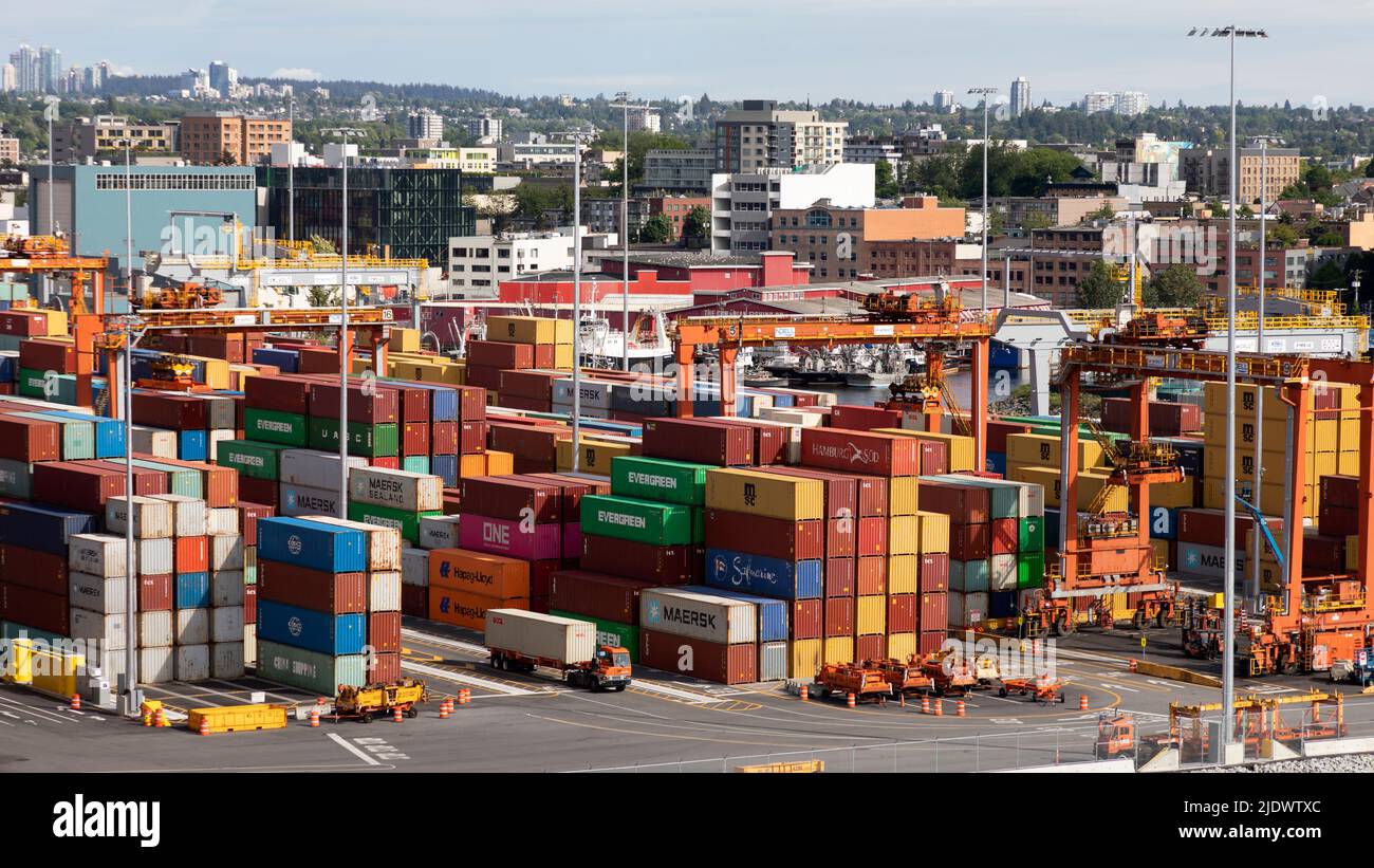 Container Port, Vancouver, British Columbia, Canada, North America Stock Photo