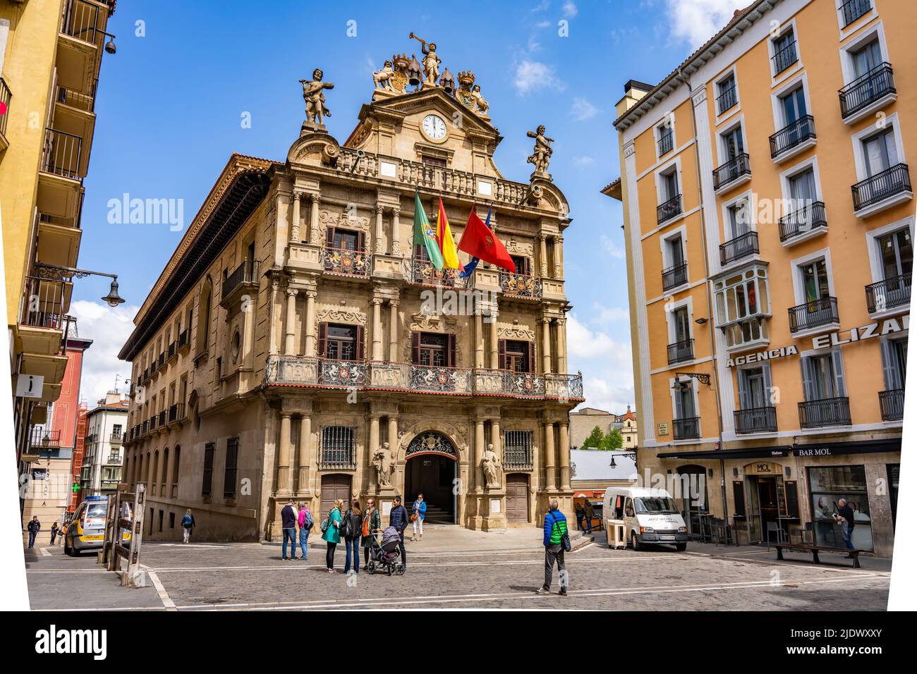 Pamplona, Spain - May 6th 2022 - The City Hall of Pamplona Stock Photo