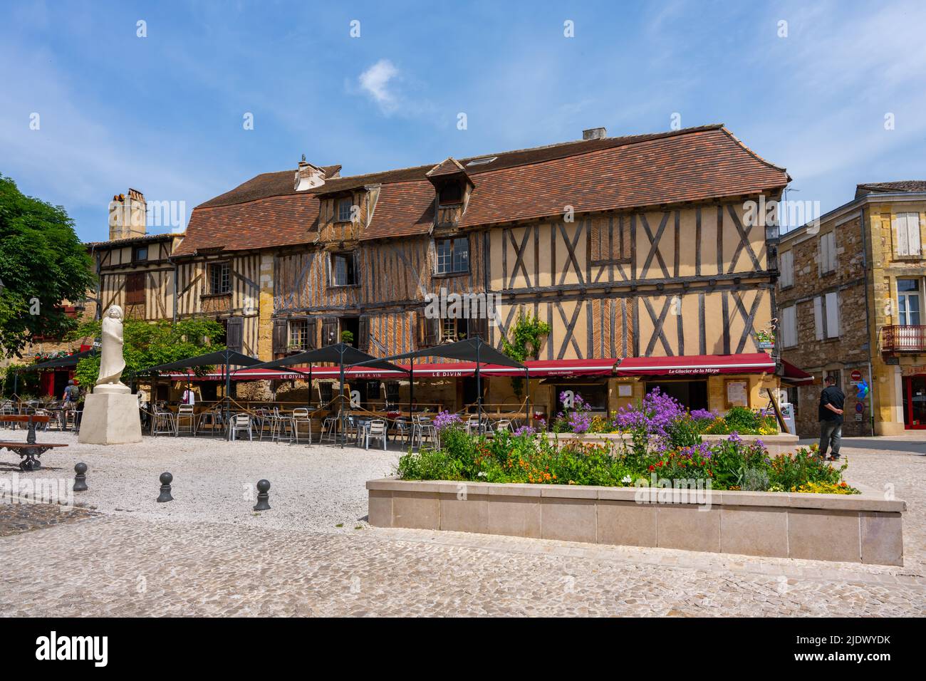 Bergerac, France - May 10th 2022 - Terraces on the Place de la Myrpe (Myrpe square) Stock Photo