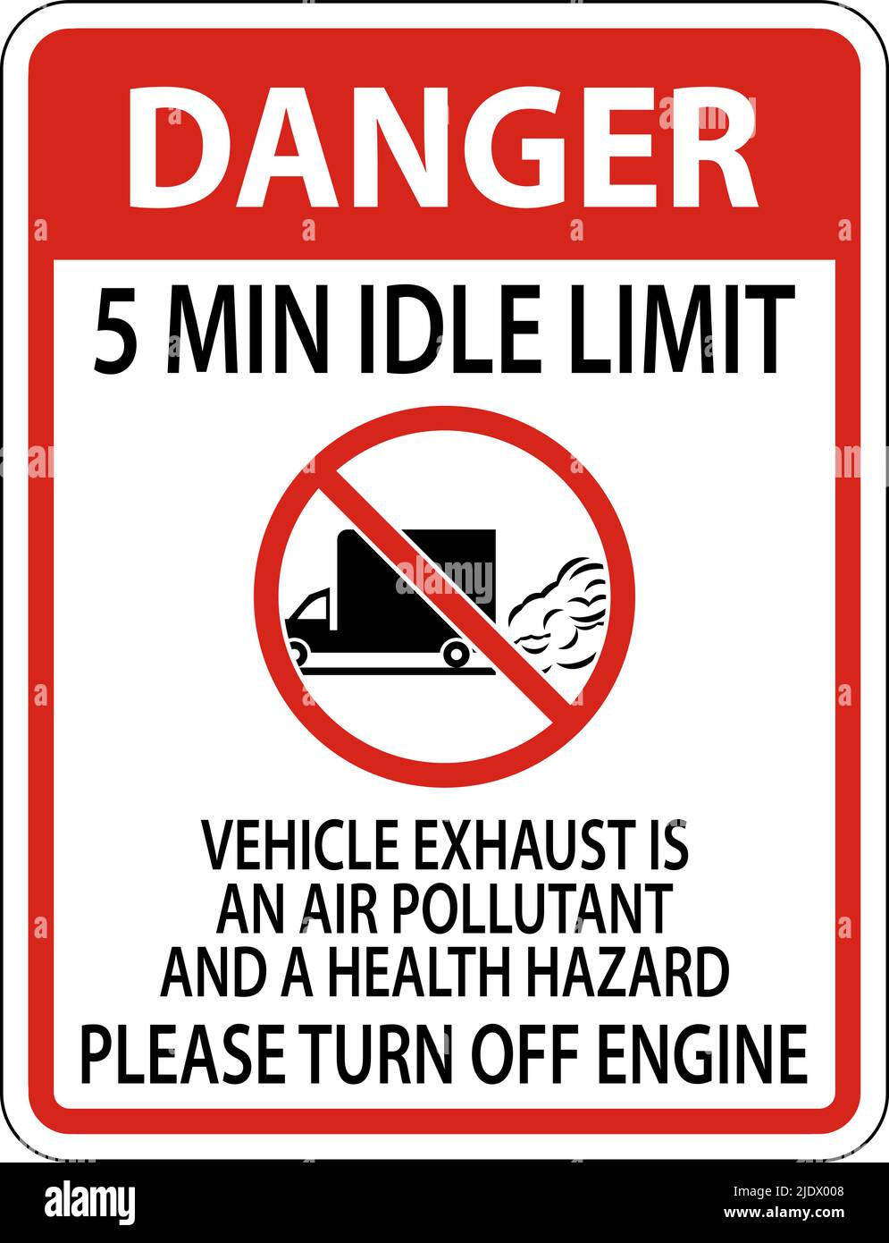 Danger 5 Min Idle Limit Sign On White Background Stock Vector