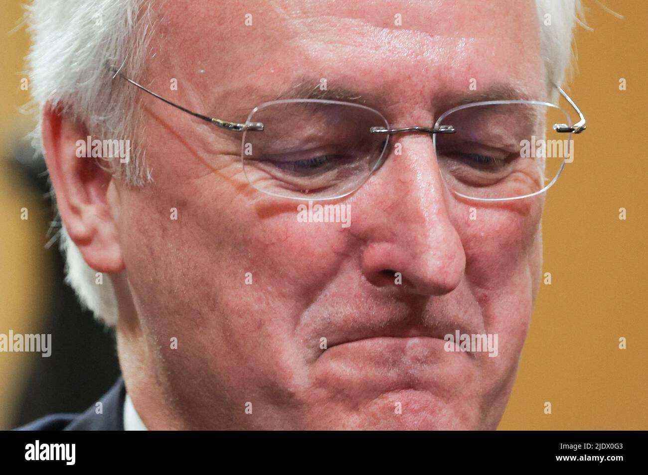 Former Acting Attorney General Jeffrey Rosen reacts as he testifies during the fifth public hearing of the U.S. House Select Committee to Investigate the January 6 Attack on the United States Capitol, on Capitol Hill in Washington, U.S., June 23, 2022. REUTERS/Jim Bourg Stock Photo