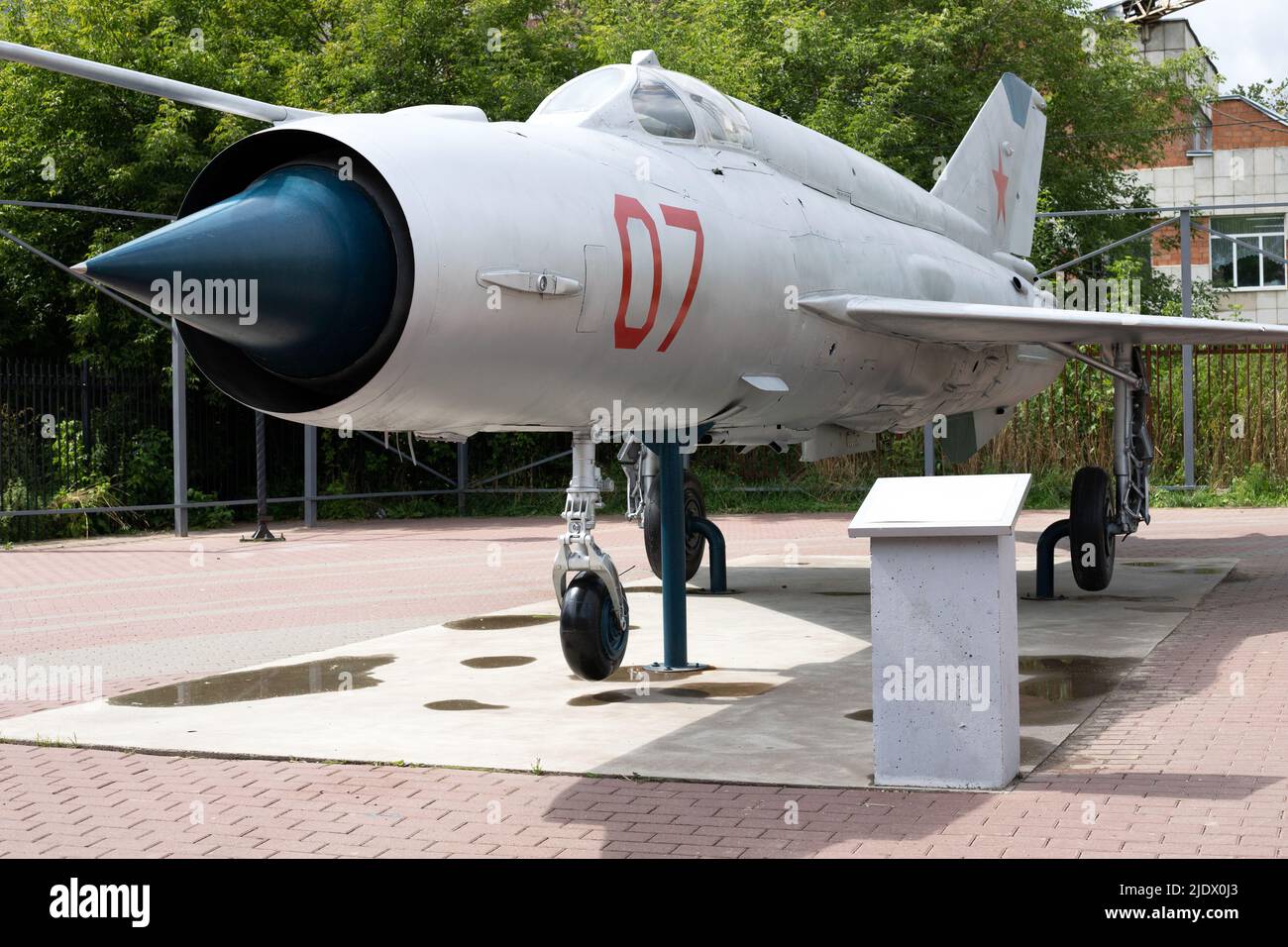 Bor, Nizhny Novgorod area, Russia - 30 July 2020: Mig-21 SMT fighter jet at open-air museum card Stock Photo