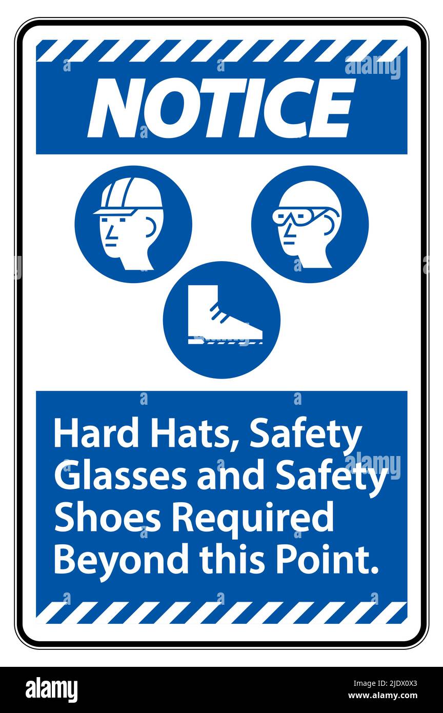 Notice Sign Hard Hats, Safety Glasses And Safety Shoes Required Beyond