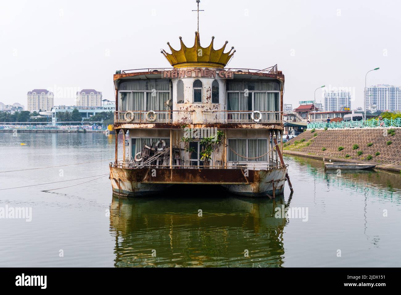 Old floating restaurant on a West Lake Stock Photo
