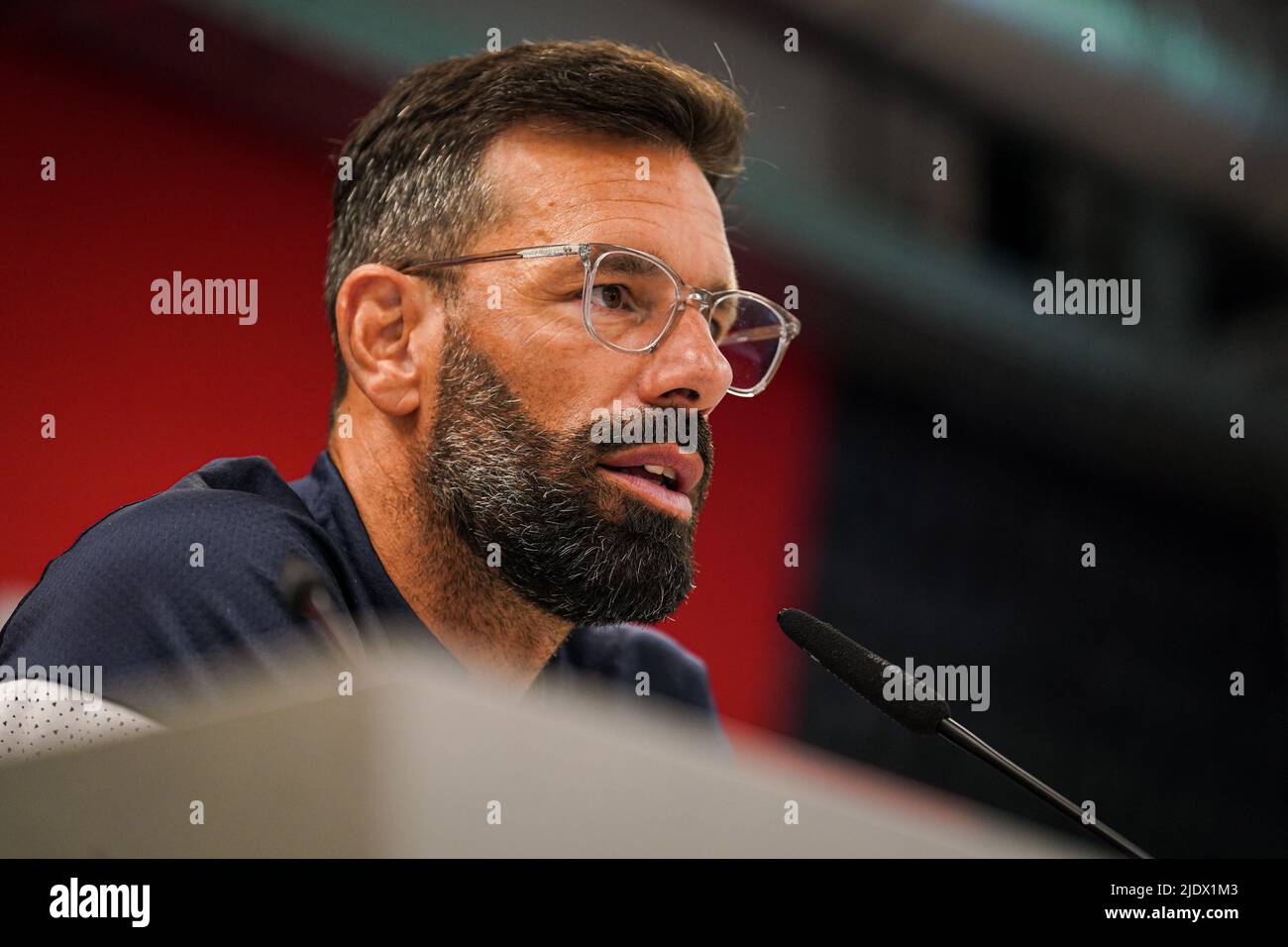 EINDHOVEN, NETHERLANDS - JUNE 20: Coach Ruud van Nistelrooij of PSV during  a press conference following the First Training Season 2022/2023 of PSV  Eindhoven at PSV Campus De Herdgang on June 20,