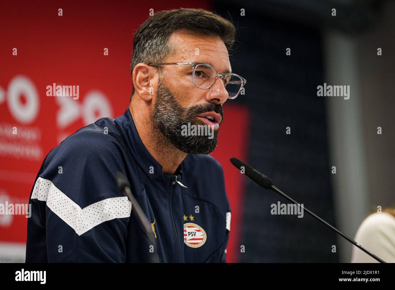 EINDHOVEN, NETHERLANDS - JUNE 20: Coach Ruud van Nistelrooij of PSV during  a press conference following the First Training Season 2022/2023 of PSV  Eindhoven at PSV Campus De Herdgang on June 20,