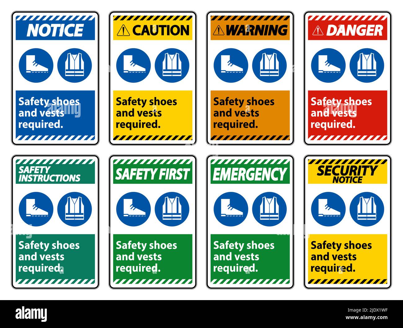 Safety Shoes And Vest Required With PPE Symbols on White Background ...