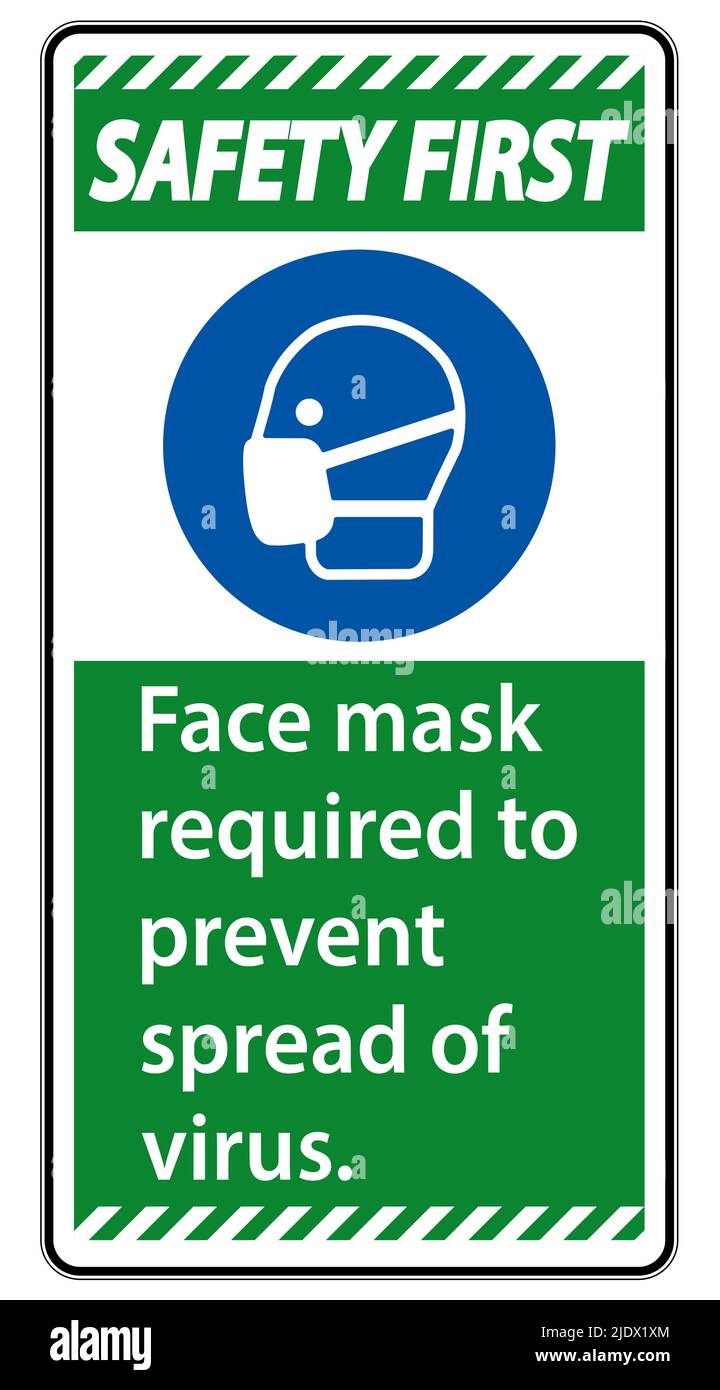 Safety First Face mask required to prevent spread of virus sign on
